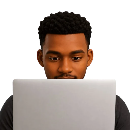 Nelson Mwaura working at a laptop