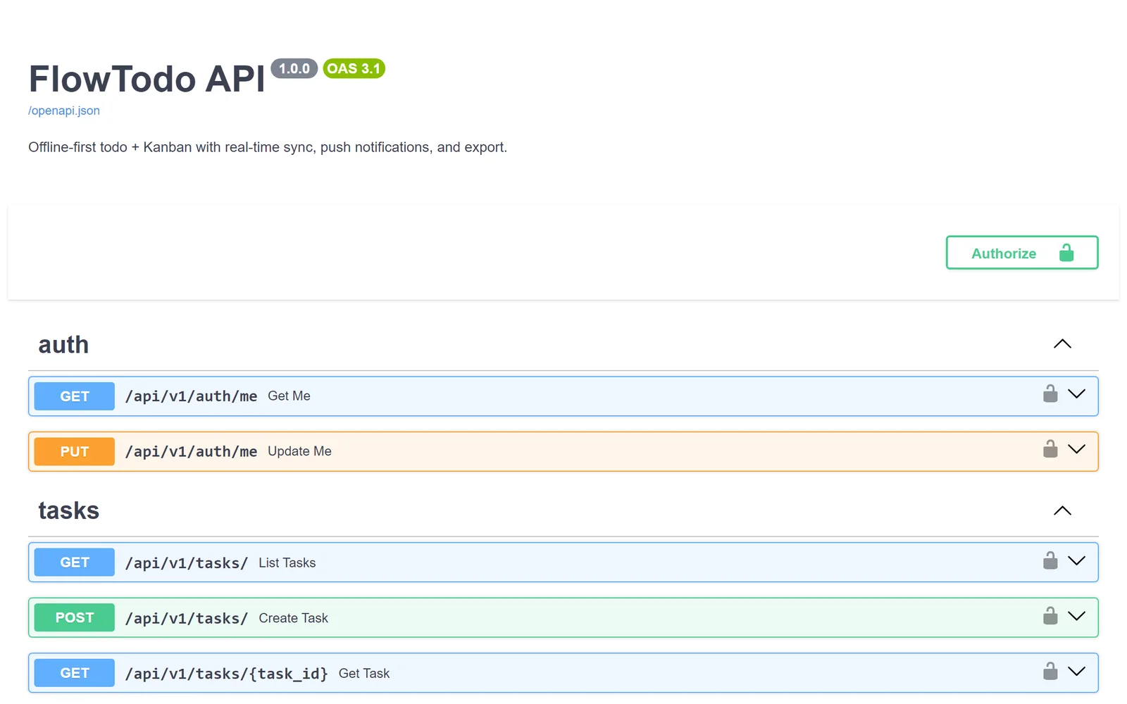 The FlowTodo API reference: offline-first todo and Kanban endpoints with real-time sync.